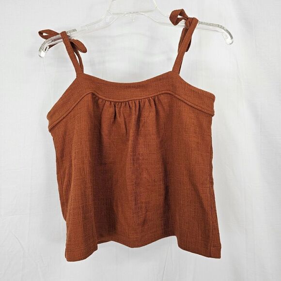 Madewell Tie Shoulder Tank Top Crosshatch In Burnt Orange Women's Size XXS - Picture 3 of 8